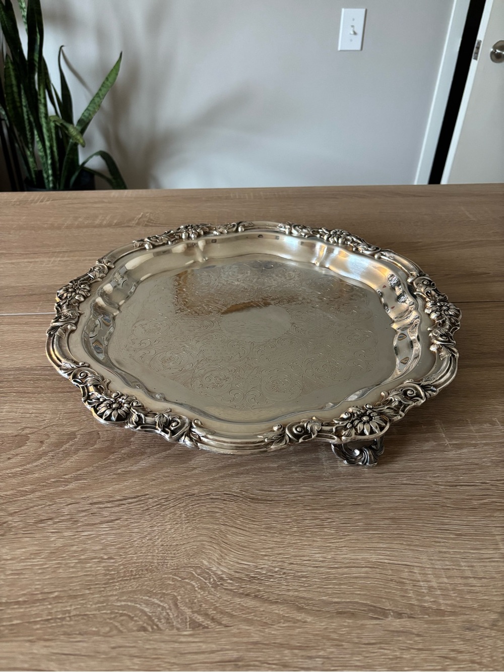 Ornate FB Rogers Silver Serving Tray - Floral Border with Feet - 17in x 17in - Picture 6 of 9